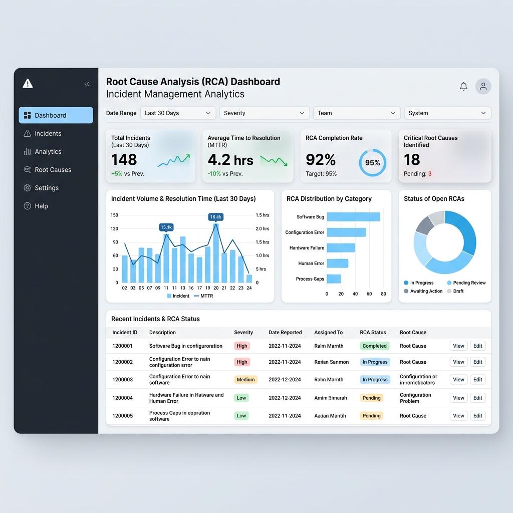 RCA Analytics Dashboard Interface