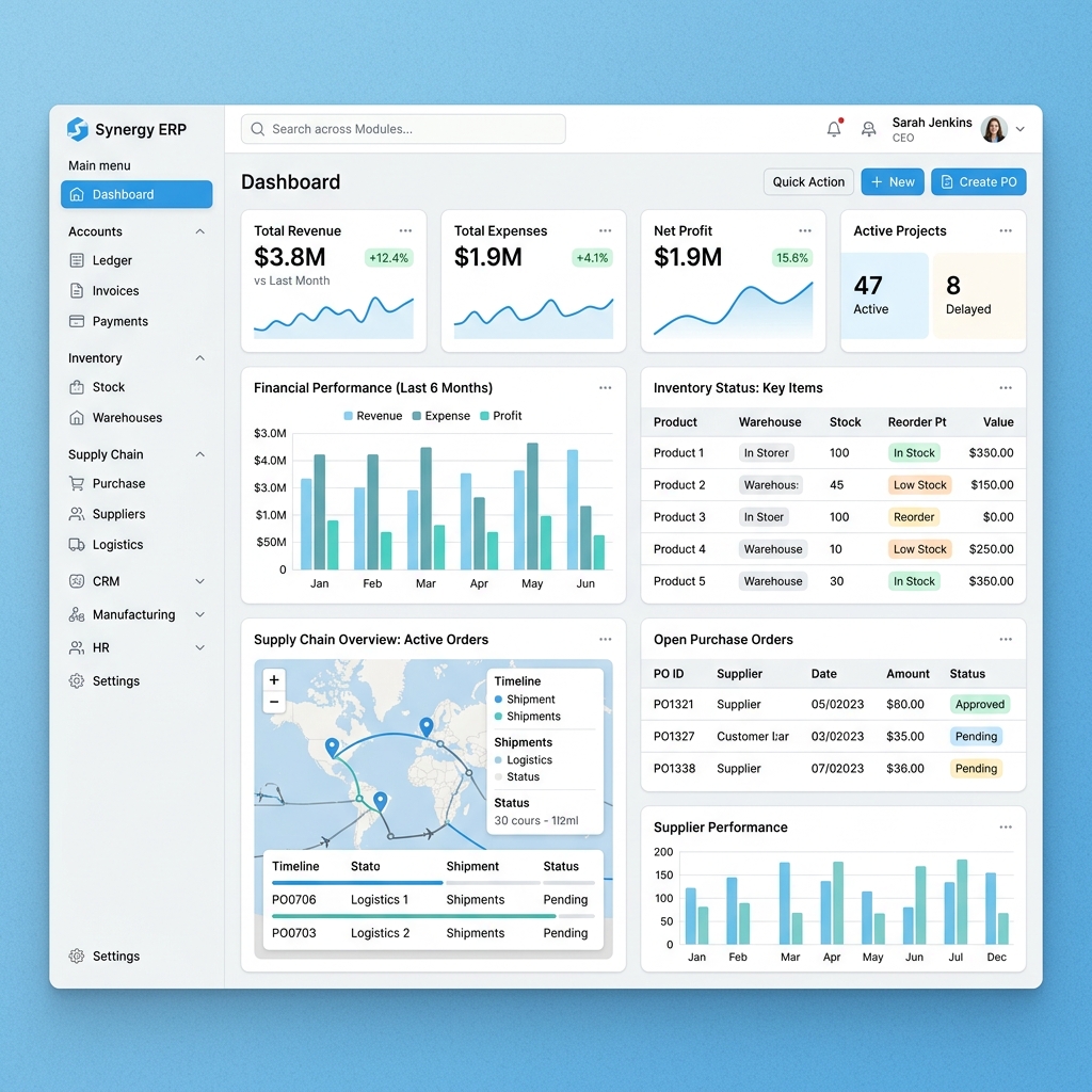 Odoo / ERPNext Dashboard